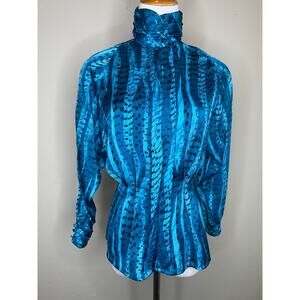 Vintage XS Blue Cinch Waist Blouse 80s 90s Glam Satin
